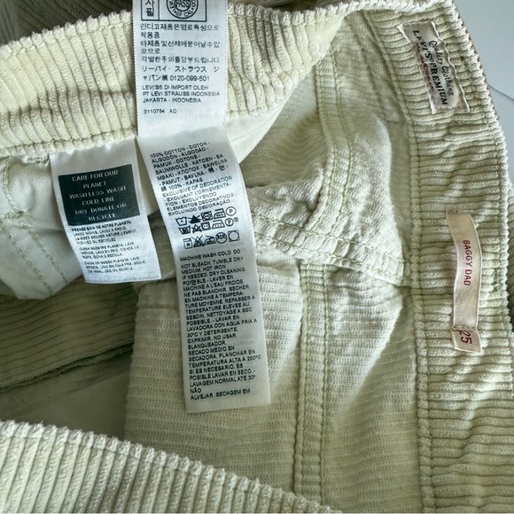 Levis Baggy Dad Corduroy Pants Wide Leg High Rise Pale Green Size 25 - Picture 10 of 15